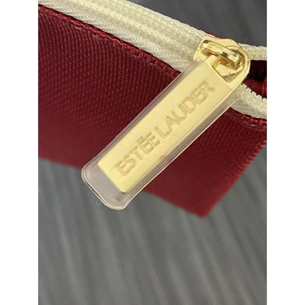 Estee Lauder Makeup Bag Women Red Canvas Cosmetic Travel Case Zip‎ Pouch Lined